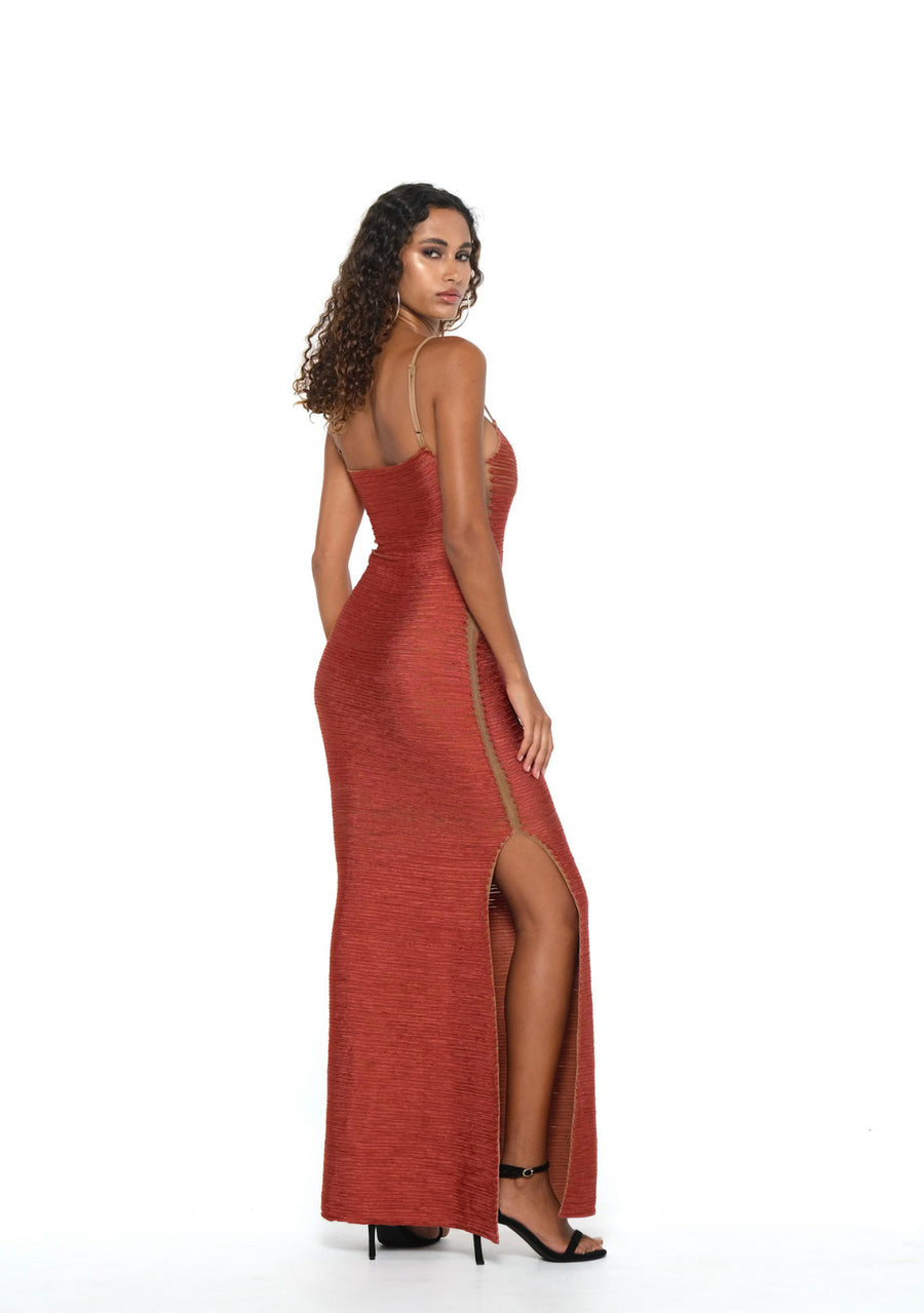 Selena Long Dress - Red & Nude