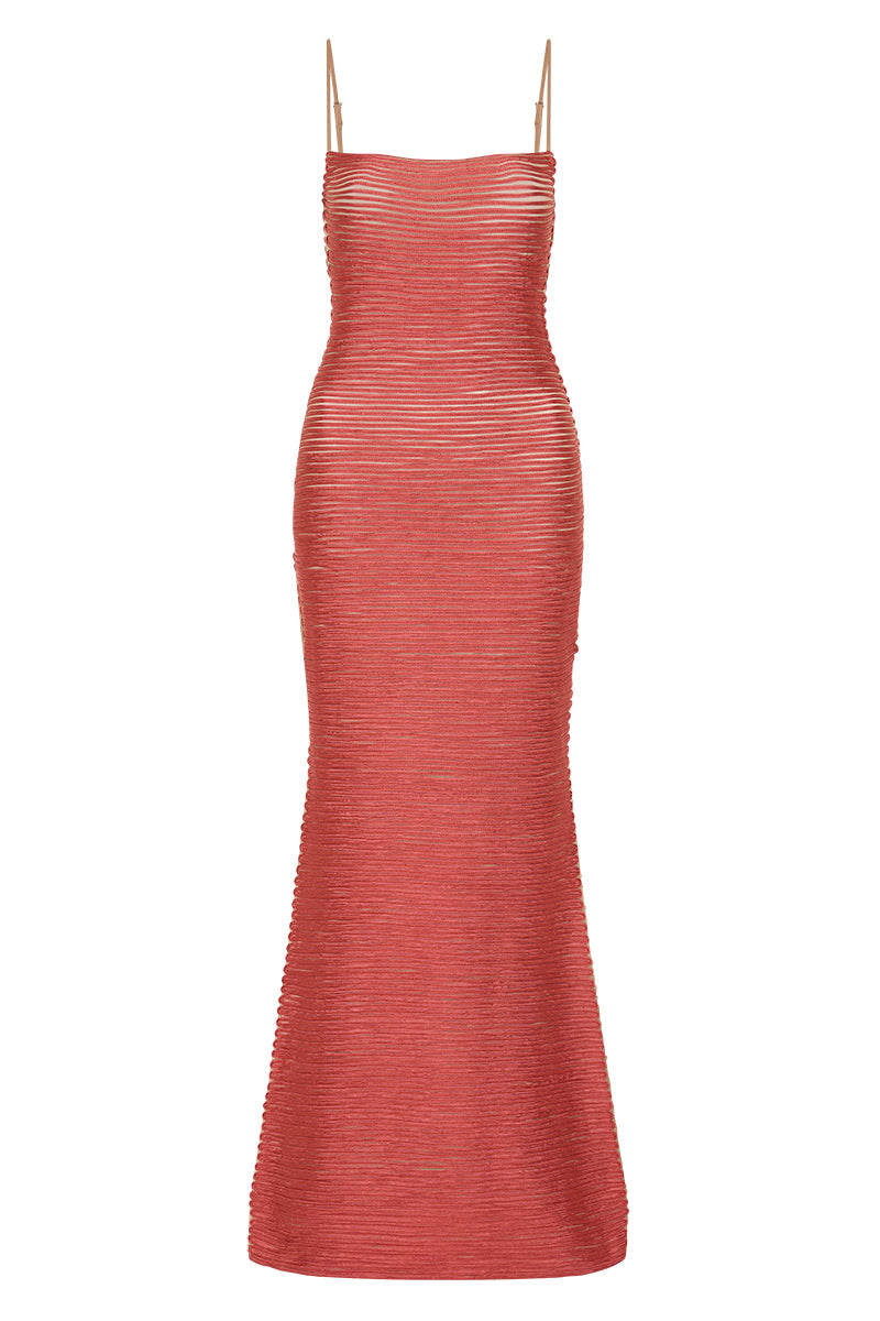 Selena Long Dress - Red & Nude